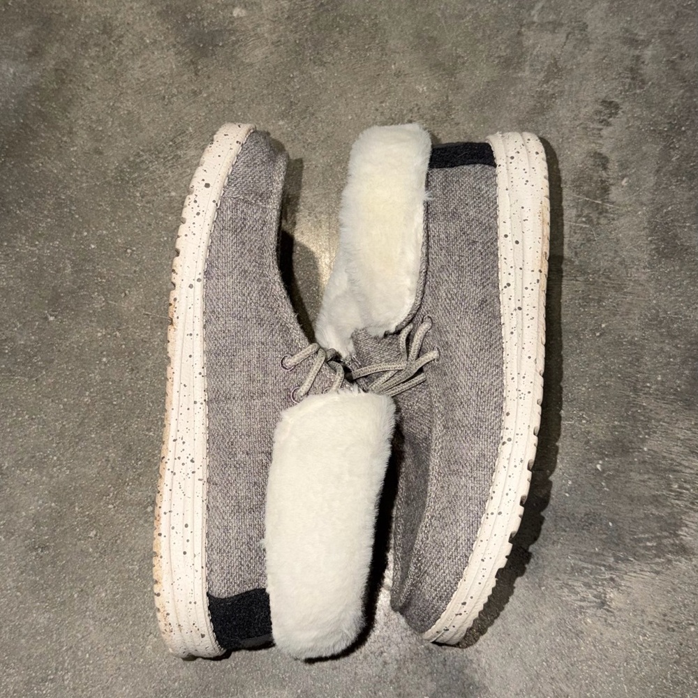 Hey Dude Women's Gray Slip-On Sneakers with Cream Fleece Lining